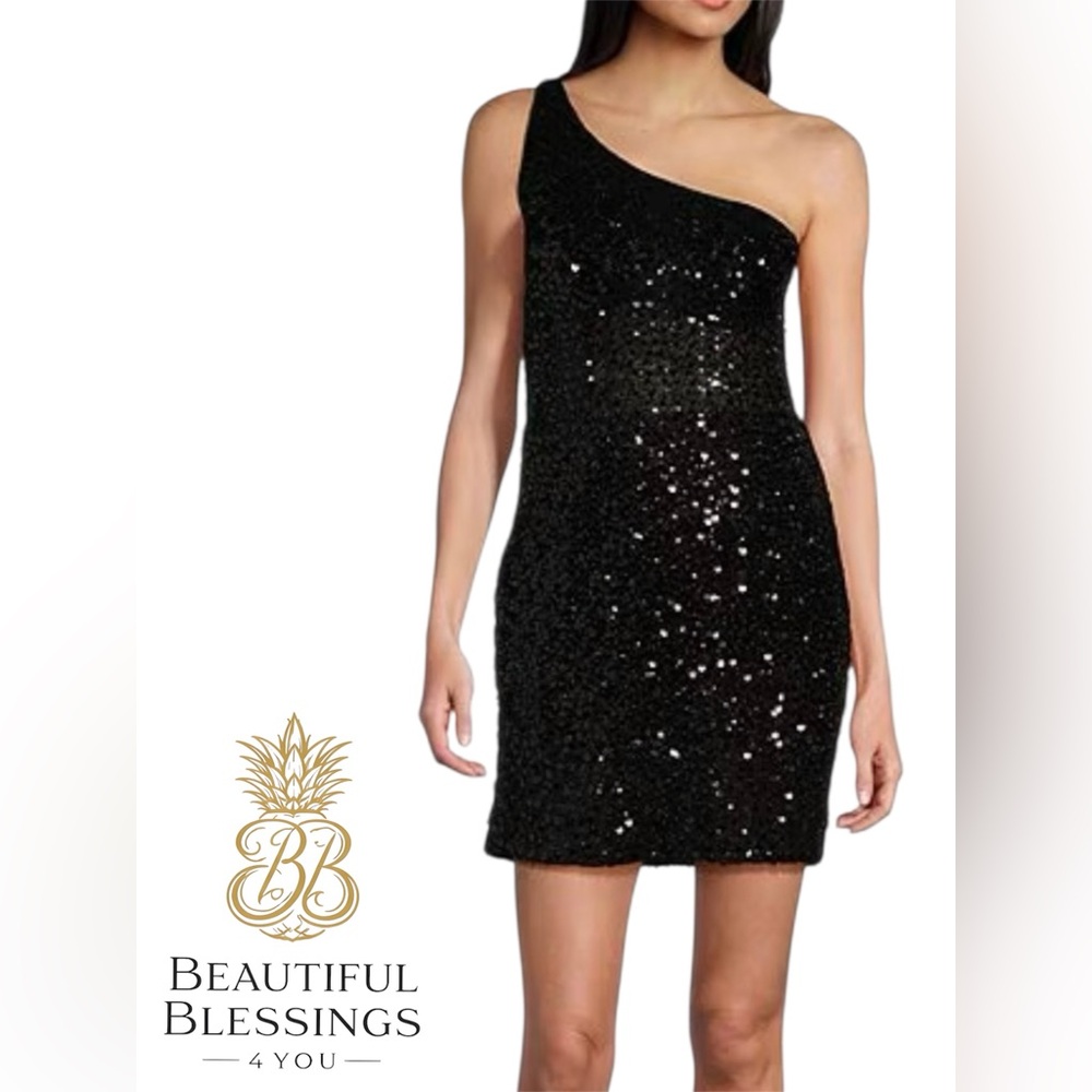 GB Girls Black One-Shoulder Black Sequin Dress - Juniors Size 7 Formal NWT
